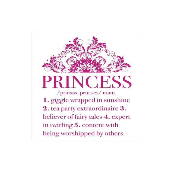 Princess - Noun Fuchsia Scroll 12 x 12 Wood Wall Sign Plaque