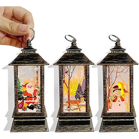 Mini Boule de Neige Pailletée Bronze Maison de Noël Mignonne avec Motif de Noël, Arbre Décoratif de Noël Flocon de Neige Père Noël Bonhomme de Neige, 3 Pcs, Couleurs A