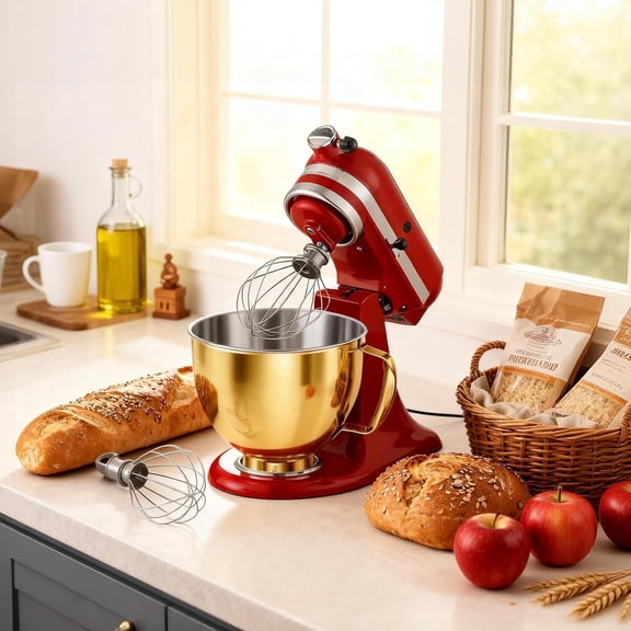 Stainless Steel Mixer Bowl for Artisan & Classic Series 4.5 & 5 Quart Tilt- Stand Mixers, KSM150 Stainless Steel Bowl , Mixing Bowl for , Radiant Gold