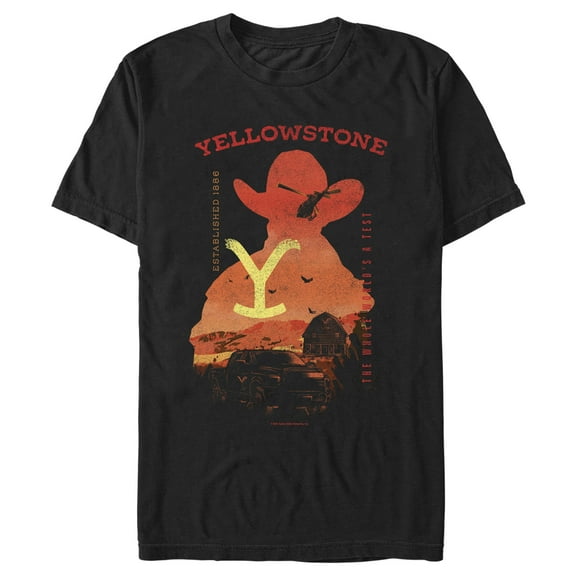 Men's Yellowstone Sunset Silhouette John Dutton & Truck Graphic T-Shirt