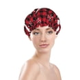 thumbnail image 3 of Balery Christmas Buffalo Plaid Shower Caps, Double Layer Waterproof Shower Cap, Double Layers Reusable Shower Cap With Soft Comfortable For Long Thick Hair Soft Bath Shower Hair Caps, 3 of 9