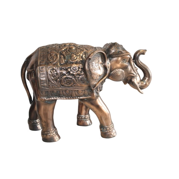 Nifao Aluminum Elephant Statue with Antique Design In Bronze Finish – Home Decor Sculpture, 28"L x 13"W x 19"H