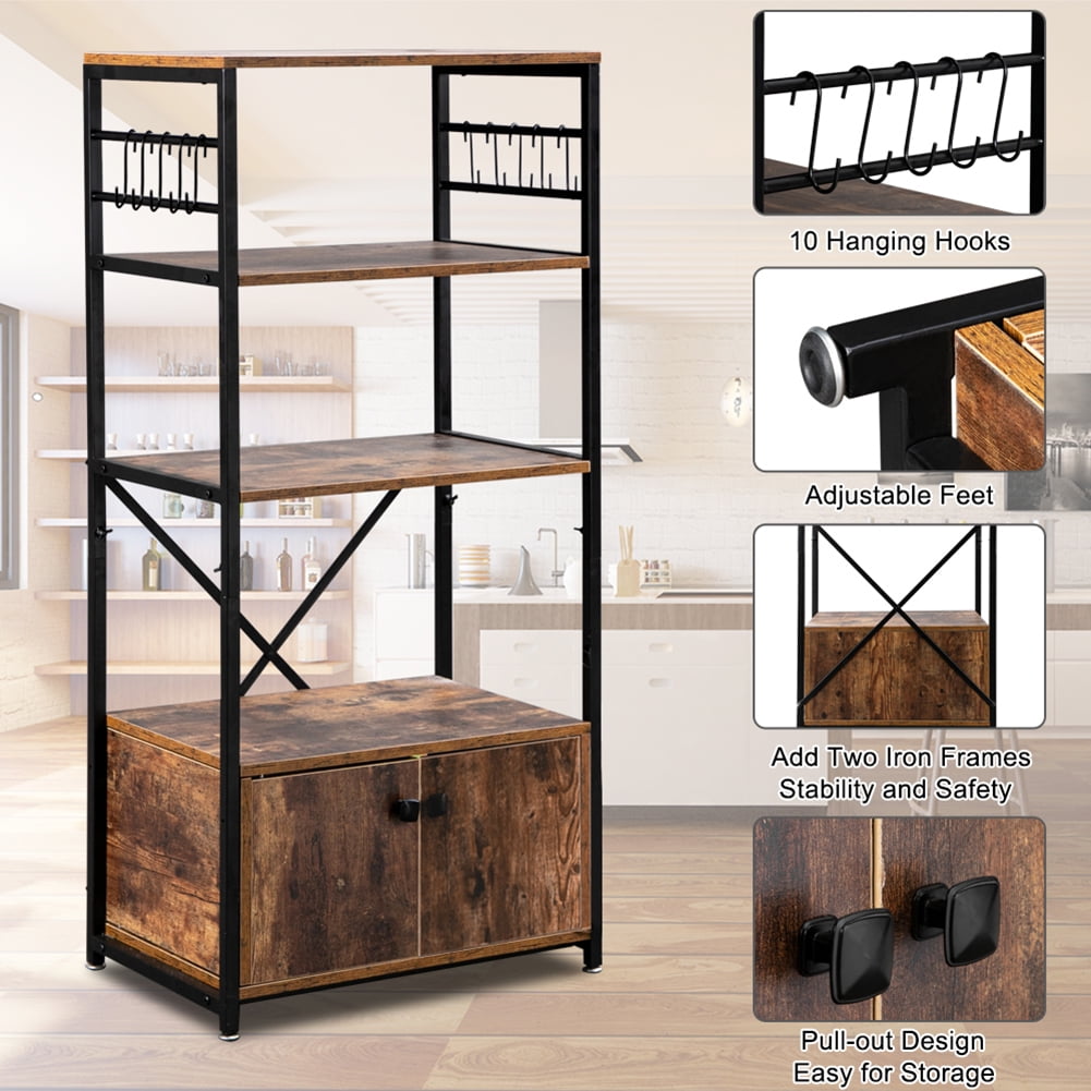 Kepooman 5-Tier Bakers Rack for Kitchen with Cabinets, Microwave Oven Stand Kitchen Baker's Rack, Kitchen Rack for Dining Room, Black & Brown Kepooman 5-Tier Bakers Rack for Kitchen with Cabinets, Microwave Oven Stand Kitchen Baker's Rack, Kitchen Rack for Dining Room, Black & Brown