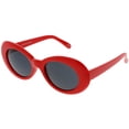 thumbnail image 2 of Large Retro Mod Oval Sunglasses Thick Frame Wide Arms Neutral Colored Lens 53mm (Red / Smoke), 2 of 4
