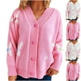 thumbnail image 1 of Sentmoon Light Weight Cardigan Women Oversized V Neck Long Sleeve Sweatshirt Women Button up with Pattern Loose Knitted Womens Fall Sweaters Winter for Work Appropriate Sweater White S, 1 of 7