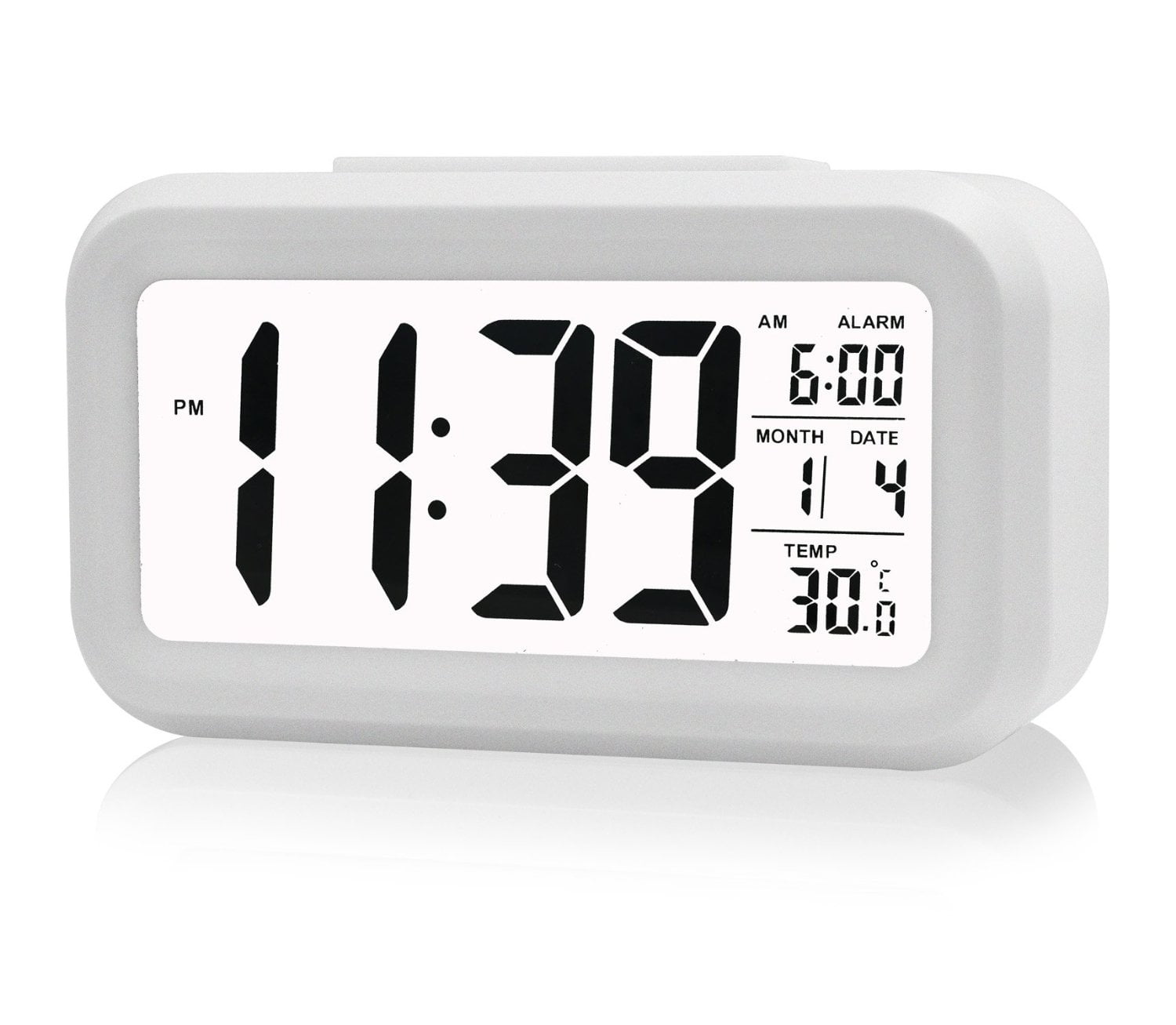 Eeekit Digital Sensor Automatic Soft Light Snooze Desk Alarm Clock Date Temperature White