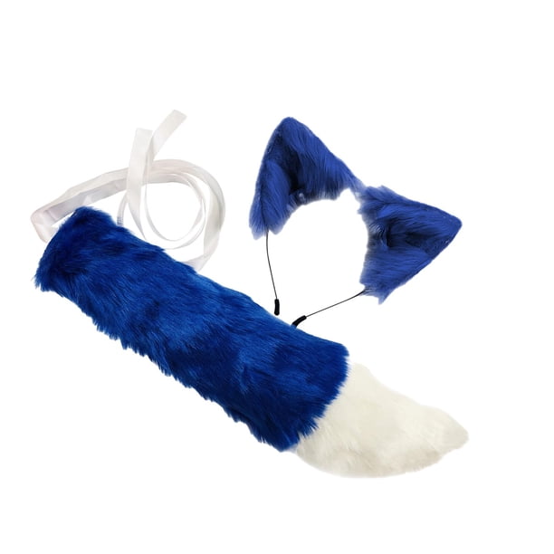 Juego de orejas y Cola larga Yuyangstore de piel sintética para Carnaval festivo Mardi Azul