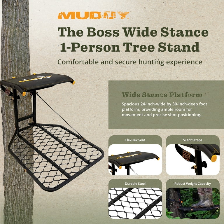 Muddy The Boss Deer Hunting Tree Stand with Hang-On Gear Support