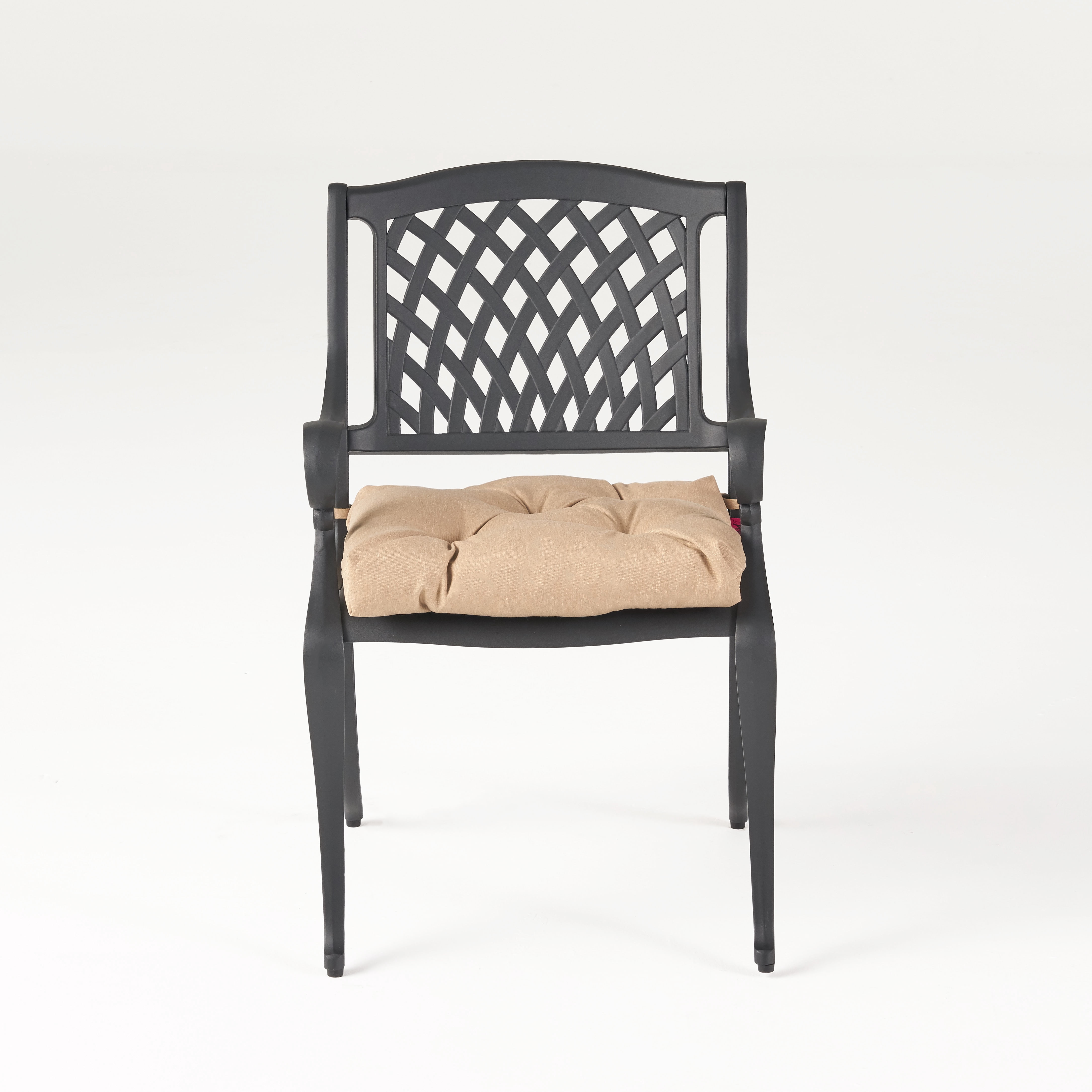 Brody Outdoor Cast Aluminum Dining Chair with Cushion, Set of 2, Antique Matte Black, Tuscany