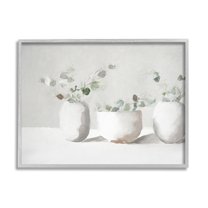 Stupell Industries Subtle White Eucalyptus Botanical & Floral Painting Gray Framed Art Print Wall Art, 20 x 16