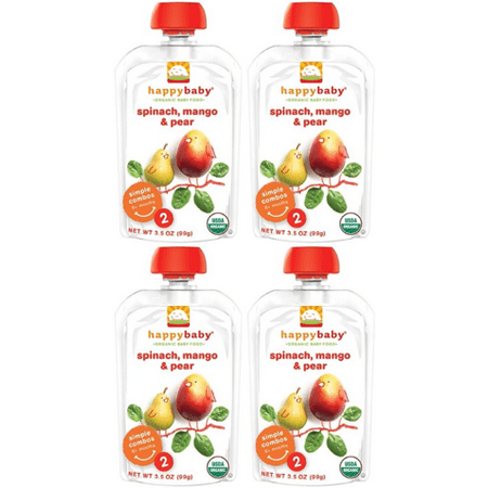 (2 pack) (8 Pack) Happy Baby Organic Stage 2 Baby Food Spinach, Mango & Pear (2, 4-Packs)