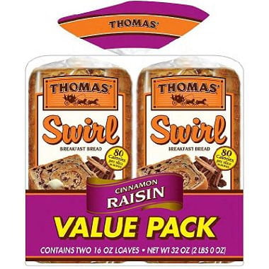 - Thomas' Cinnamon Raisin Swirl Toasting Bread (2 Pk.) (pack of 2)