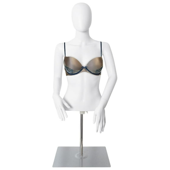 Mannequin Torso with Stand Female Half Body Dress Form Plastic Detachable Manikin Stand Height 30”-46” High Stability Metal Base, White (Female)