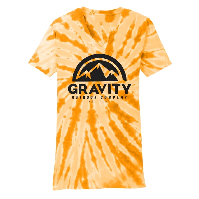 GOC Mountain Water-Based Womens Tie-Dye V-Neck Shirt - Gold - Large