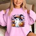 thumbnail image 5 of dazeni Funny Ghost Pumpkin Pattern Sweatshirts for Kids Girls Oversized Crewneck Sweatshirt Loose Casual Long Sleeve Tunic Pullover Pink 7-8 Years, 5 of 7