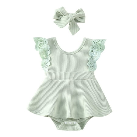 

Gwiyeopda 0-24M Summer Baby Girls Romper Dress Lace Sleeve Jumpsuit Bodysuit Outfit Clothes