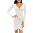 thumbnail image 3 of GUBERRY Womens Wrap V Neck Long Sleeve Velvet Bodycon Ruched Cocktail Party Dress, 3 of 7
