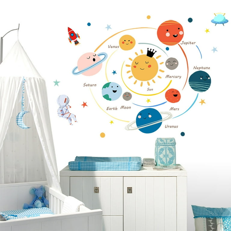 Space Planet Wall Stickers for Kids Room Baby and Child Room Wall Decals Cute Wall Decal Decor for Boys Room Girl