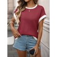 thumbnail image 4 of Women Summer Cap Sleeve Knit Tops Casual Crew Neck Color Block Trendy Tank Top Wine Red L, 4 of 9