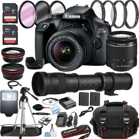 Canon EOS Rebel T100 / 4000D DSLR Camera with 18-55mm Lens + 420-800mm Super Telephoto Lens + Optics Filter Set, Camera Bag + Sandisk Ultra 128GB Memory + Al's Variety Cleaning Kit, And More