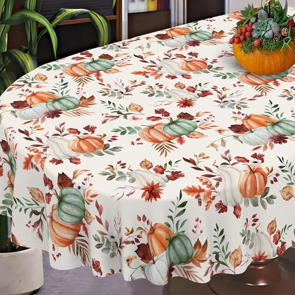 Fall Thanksgiving Tablecloth Waterproof Pumpkin Table Cloths for Autumn Harvest Indoor Outdoor Dining Room Decor-54 * 72" Oval
