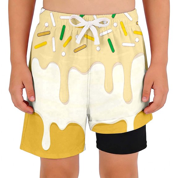 Elara Kids Ice Cream Print Athletic Shorts – Unisex Summer Active Shorts for Boys & Girls, Lightweight Play Shorts Ages 2-14 Beige 100