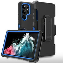 Xhy Samsung Galaxy S23 Ultra Case with Belt Clip Holster and Lens Protector Military Grade Heavy Duty 3 in 1 Shockproof Armor Rugged Durable Detachable for Galaxy S23 Ultra Phone - Black Dark Blue