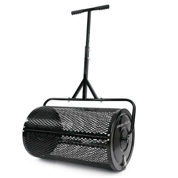 Compost Spreader 30 Inch Peat Moss Spreader with Installation Support Accessories, Metal Mesh Roller Lawn Spreader for Top Soil, Manure, Mulch, Top Dressing - Garden spreaders for lawns