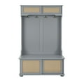 thumbnail image 2 of [Luckynote] Casual Style Hall Tree Entryway Bench with Rattan Door Shelves and Shoe Cabinets, SOLID WOOD Feet, Gray, 40.16"W*18.58"D*64.17"H, 2 of 9