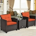 thumbnail image 4 of Patiojoy 3PCS Wicker Cushioned Conversation Set Outdoor Rattan Furniture w/ Orange Cushions, 4 of 8