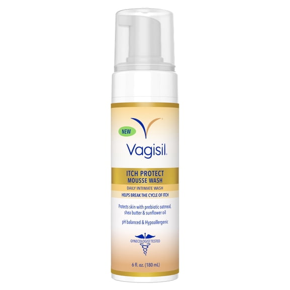 Vagisil Itch Protect Mousse Wash for Daily Use to Break the Cycle of Itch, pH Balanced, Hypoallergenic, 6 fl oz
