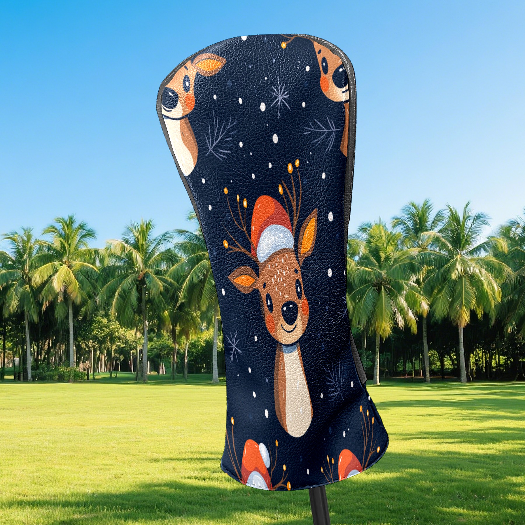 Golf Club Covers PU Leather Waterproof Head Covers for Fairway Woods Hybrids Cute Elk