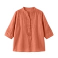 thumbnail image 4 of QQZ Button Down Shirts for Women 3/4 Sleeve Linen Cotton V Neck Tops Dressy Casual Loose Work Blouses, M-4XL, 4 of 6