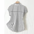 thumbnail image 6 of Ayolanni Button Down Summer Shirts for Women Short Sleeve Dressy Striped V-Neck Blouse Cap Fitted Workout Office Shirts Summer Tops Black L, 6 of 6
