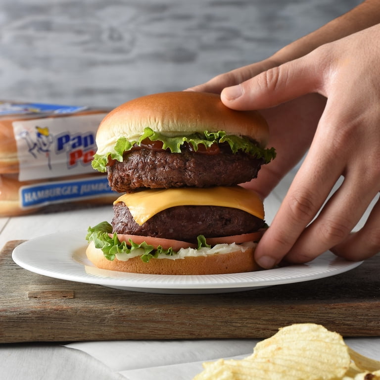 Pan Pepin, Jumbo Hamburger Buns Plain, 22 oz, 8 Count, Shelf
