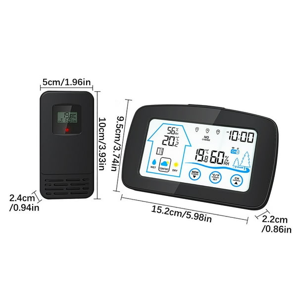 Reloj de Pared Digital con Medidor Inalámbrico de Humedad de Temperatura Interior/Exterior, Reloj de Pared Exterior Pantalla Grande Retroiluminada Reloj de Pared Electrónico de Gas 152x95.5x22Mm