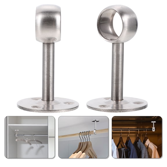 LEORX 8Pcs Ceiling Mount Brackets Stainless Steel Wardrobe Pole Holder Silver