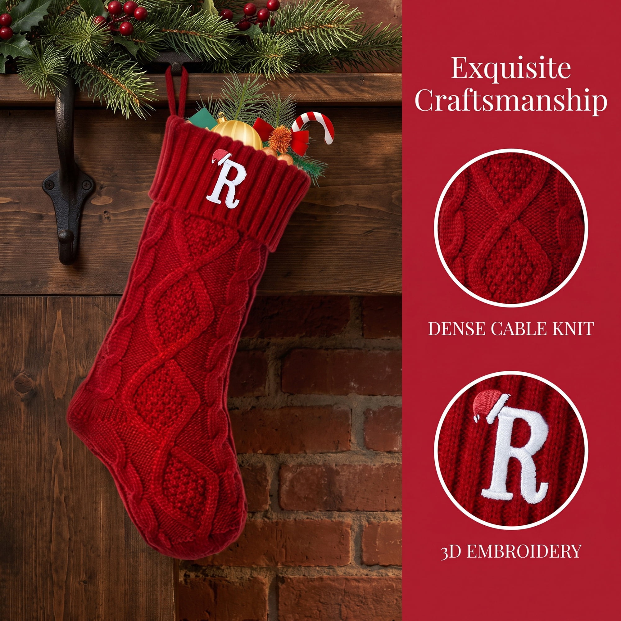 Unique Bargains Canine Bone Christmas Stocking Luxury Puppy Holiday Keepsake Sack Red Letter R 17"