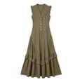 thumbnail image 7 of Erwazi Summer Dresses for Women Solid V Neck Sleeveless Ankle Length Dress Button Ruffle Trim Trendy Casual Daily Outdoor Classic Dresses, 7 of 7