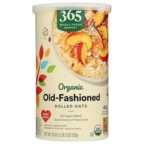 Pack of 1 365 by Whole Foods Market, Organic Old Fashioned Rolled Oats, 18 Ounce