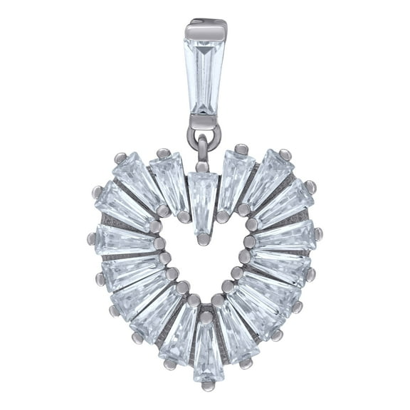925 Sterling Silver Womens Baguette Cubic-Zirconia Heart Charm Pendant