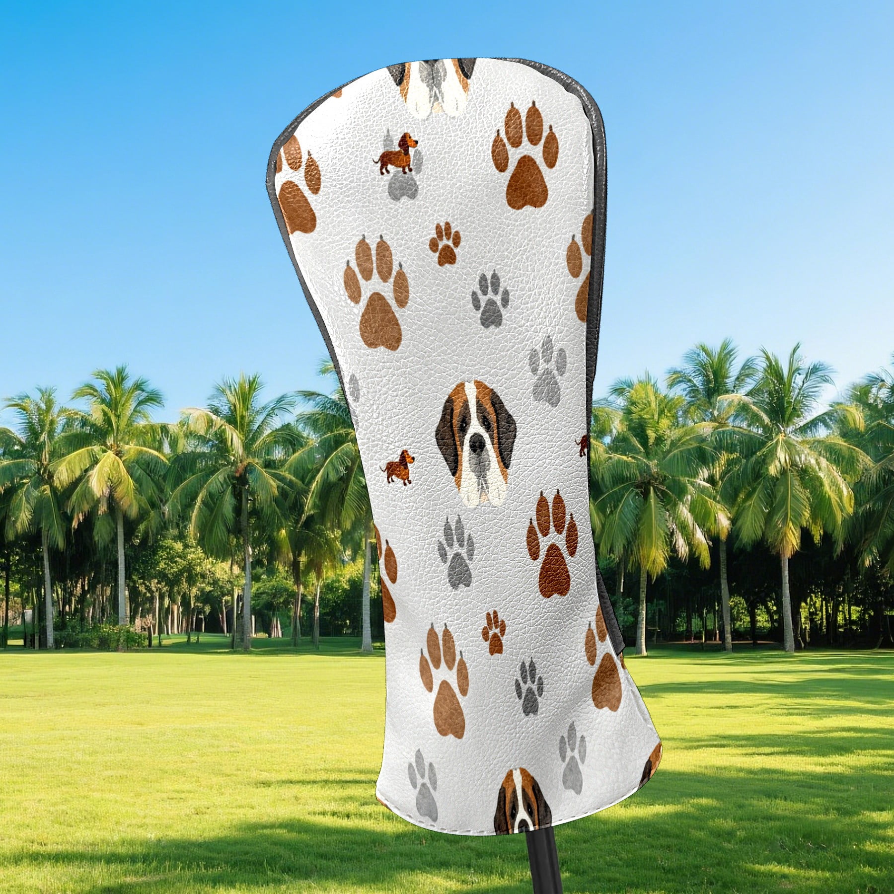 Golf Club Covers, Gray PawDog Premium PU Leather Driver Hybrid Putter Head Covers with Velvet Lining, Waterproof Golf Gifts for Men Women
