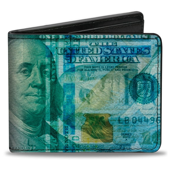Buckle-Down Wallet, Bifold, 100 Dollar Bill Series 2009 Stacked Multi Color, Vegan Leather