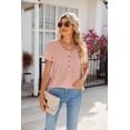thumbnail image 3 of Summer Circle Smocked Button Short Sleeve Tuxedo Women's T-Shirt Top, 3 of 8