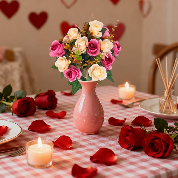 Paquete de rosas artificiales de plástico, flores de seda, decoración de flores para bodas.