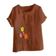 thumbnail image 4 of ALLLIST Floral Womens Tops Clearance Under $5 Short Sleeve Crew Neck Cotton and Linen Brown T-Shirts Womens Shirts Under $5, 4 of 4