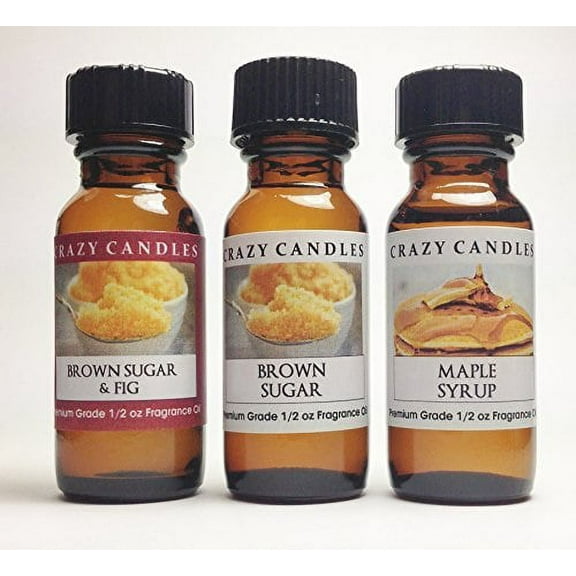 Crazy Candles Fragrance Oil Set, 3 Count, 1 Brown Sugar & Fig, 1 Brown Sugar, 1 Maple Syrup, 1/2 Fl Oz Each 15ml