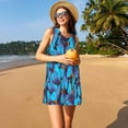 thumbnail image 3 of Fotbe Blue Butterflies Vestido de Verano sin Mangas para Mujer – Vestido Midi Línea A, Estilo Camiseta Floral, Vestido Playero Casual y Fluido, 3 of 7