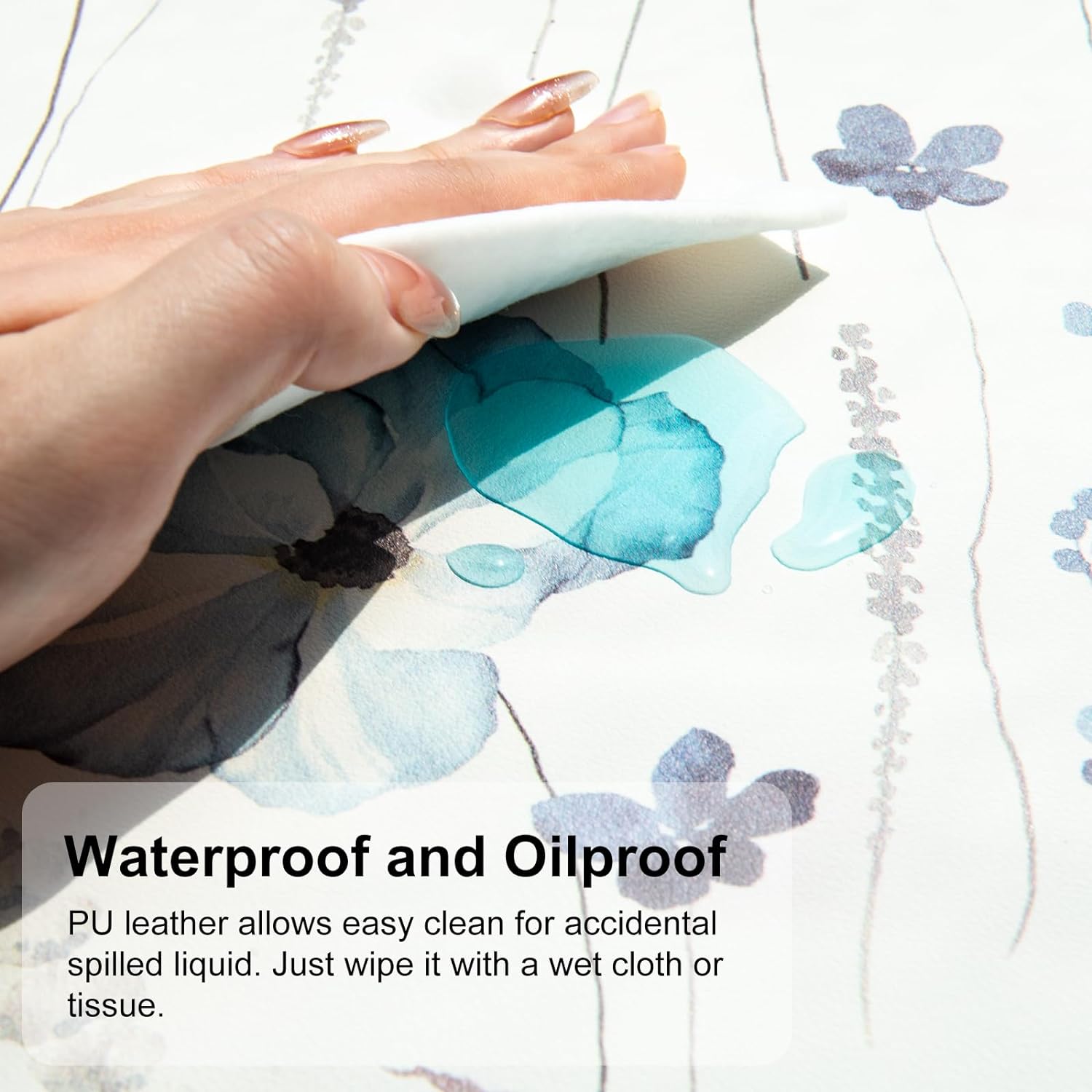 Large Mouse Pad for Desk, Cute Desk Mat for Desktop, Women Girls Office Décor Desk Accessories, PU Leather Waterproof Gaming Mousepad, Watercolor Blue Flowers Desk Pad Computer Mat, 31.5" x 15.7"