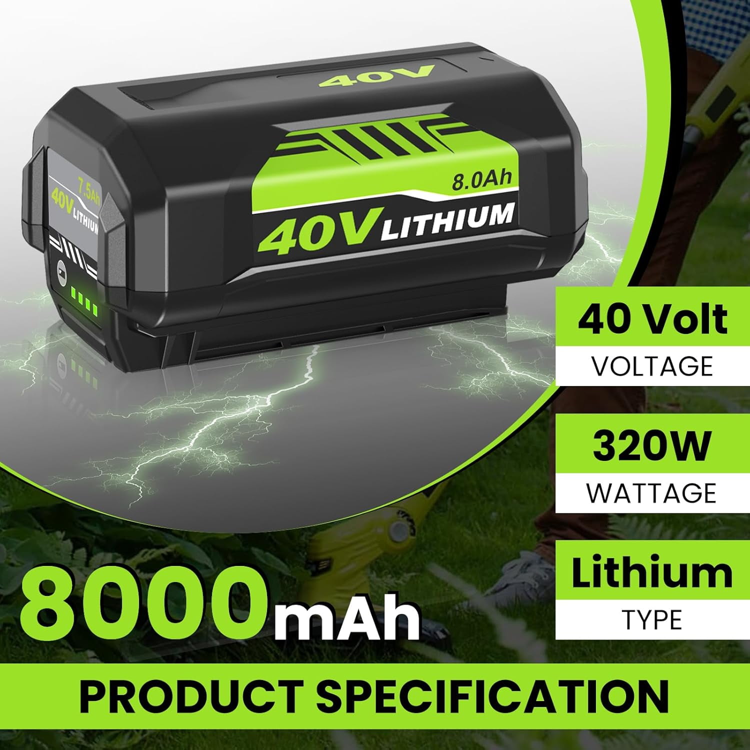 2Pack 8.0Ah Replacement for Ryobi 40V Battery Lithium and OP401 Charger Compatible with Ryobi 40 Volt Battery OP4026 OP4050A OP4040 OP4030 OP4050 40v OP401 Charger